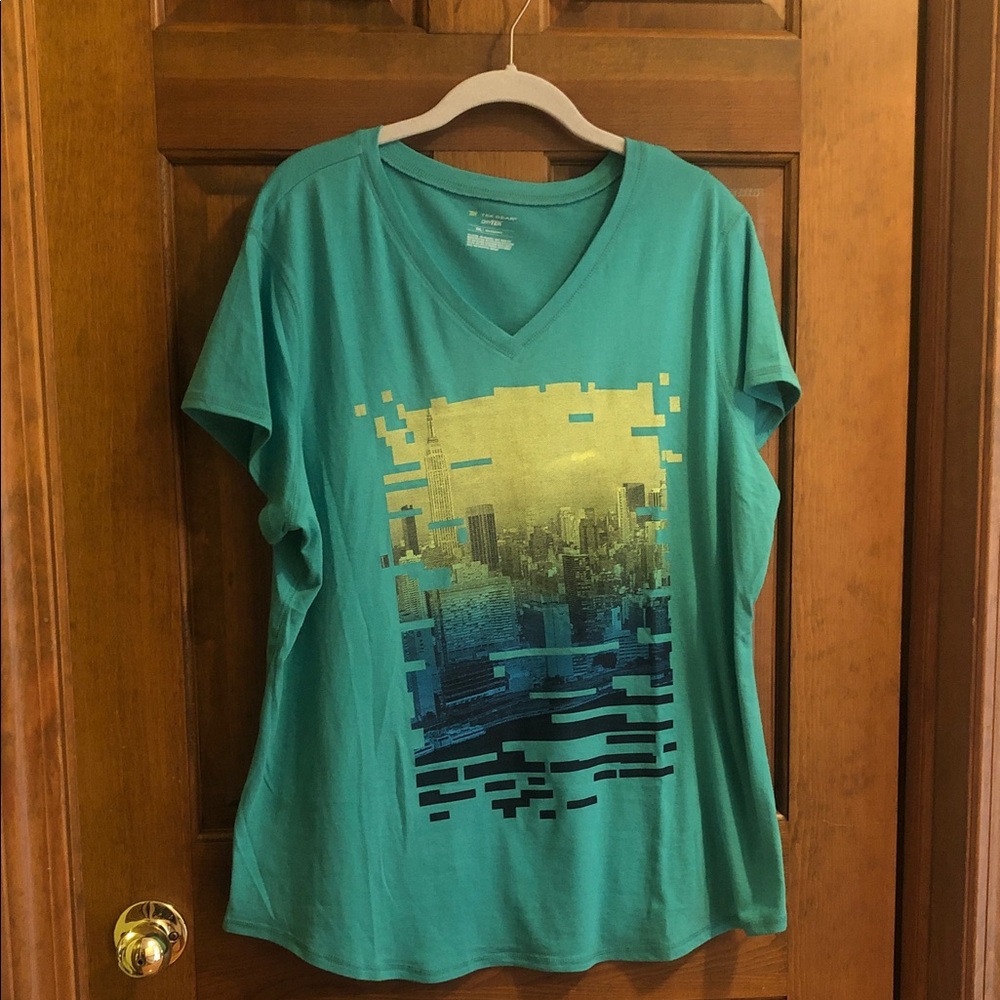 tek gear Teal V‑Neck Tee with Yellow and Navy Graphic